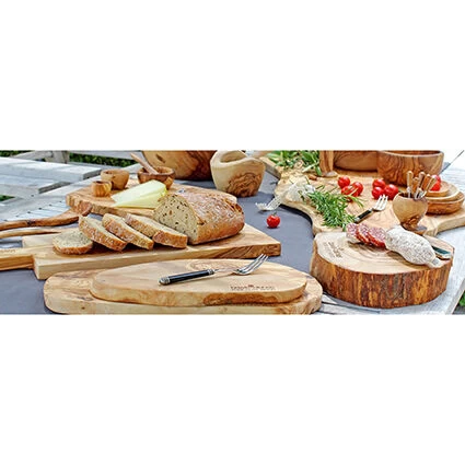 Bowls And Dishes Pure Olive Wood Serveerplank Met Handvat Rustique 40 T/m 45 Cm Olijfhout - Afbeelding 3